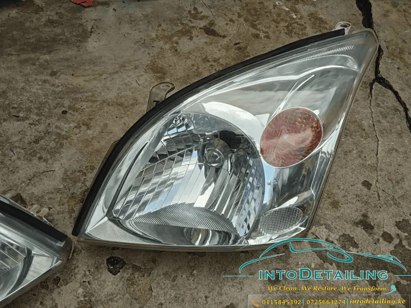 Restored vehicle headlights after oxidation removal